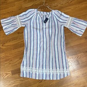 Crown & Ivy Multicolor Striped Tunic Dress  with Lace Accents